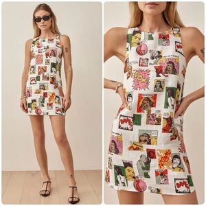 New! Reformation Jessi Linen Comic Book Mini Dress 💋📰 size 4